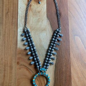 Shyanne Blue and Silver Necklace with Crescent Pendant